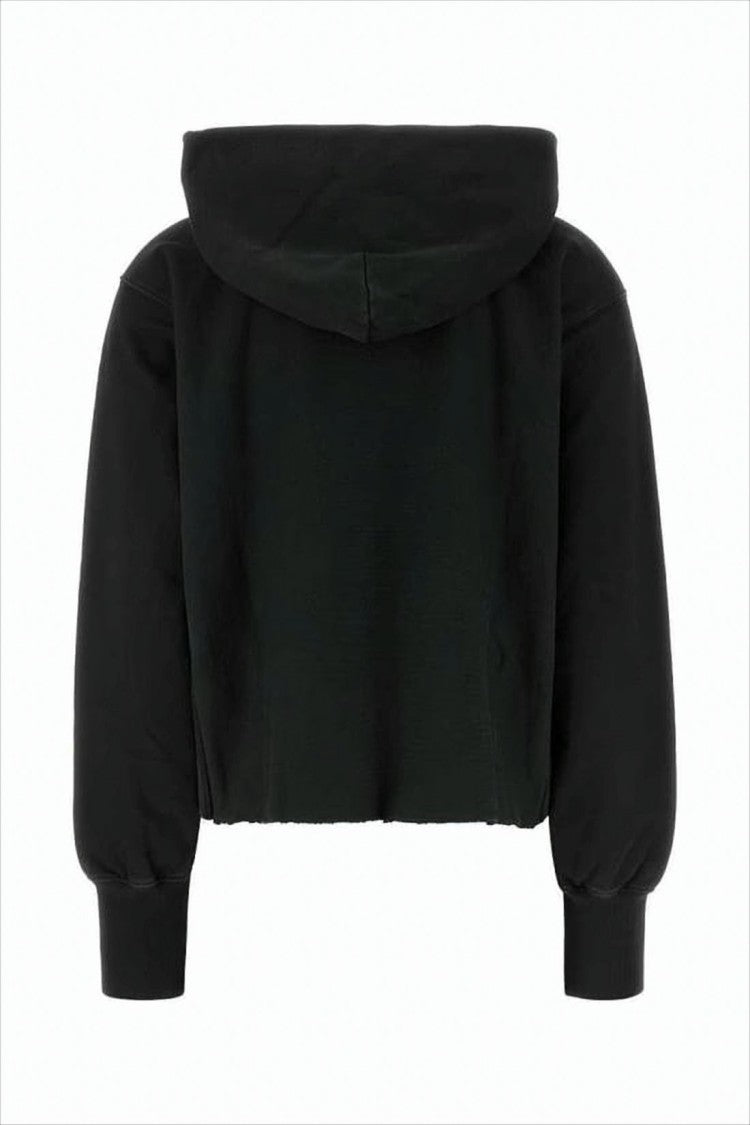Maison Margiela Cropped Black Hoodie With Drawstring