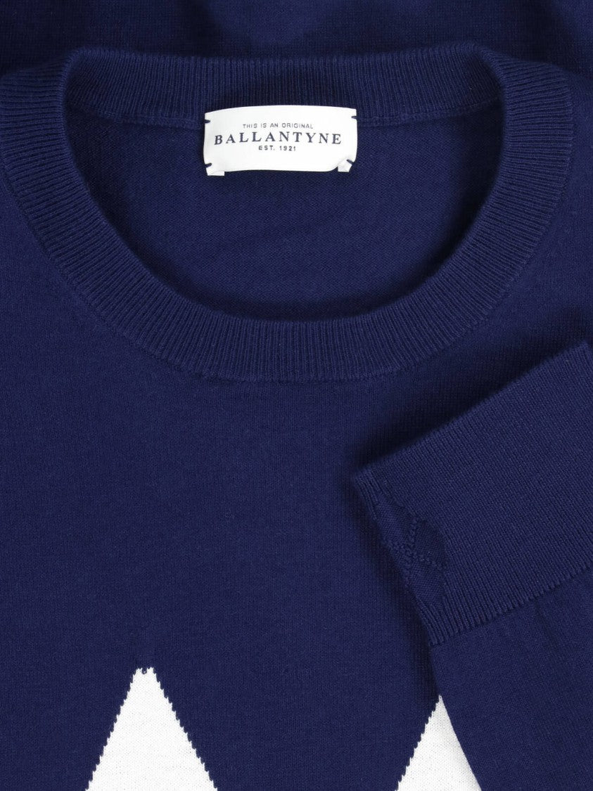 Ballantyne Navy Argyle Front Solid Back Sweater