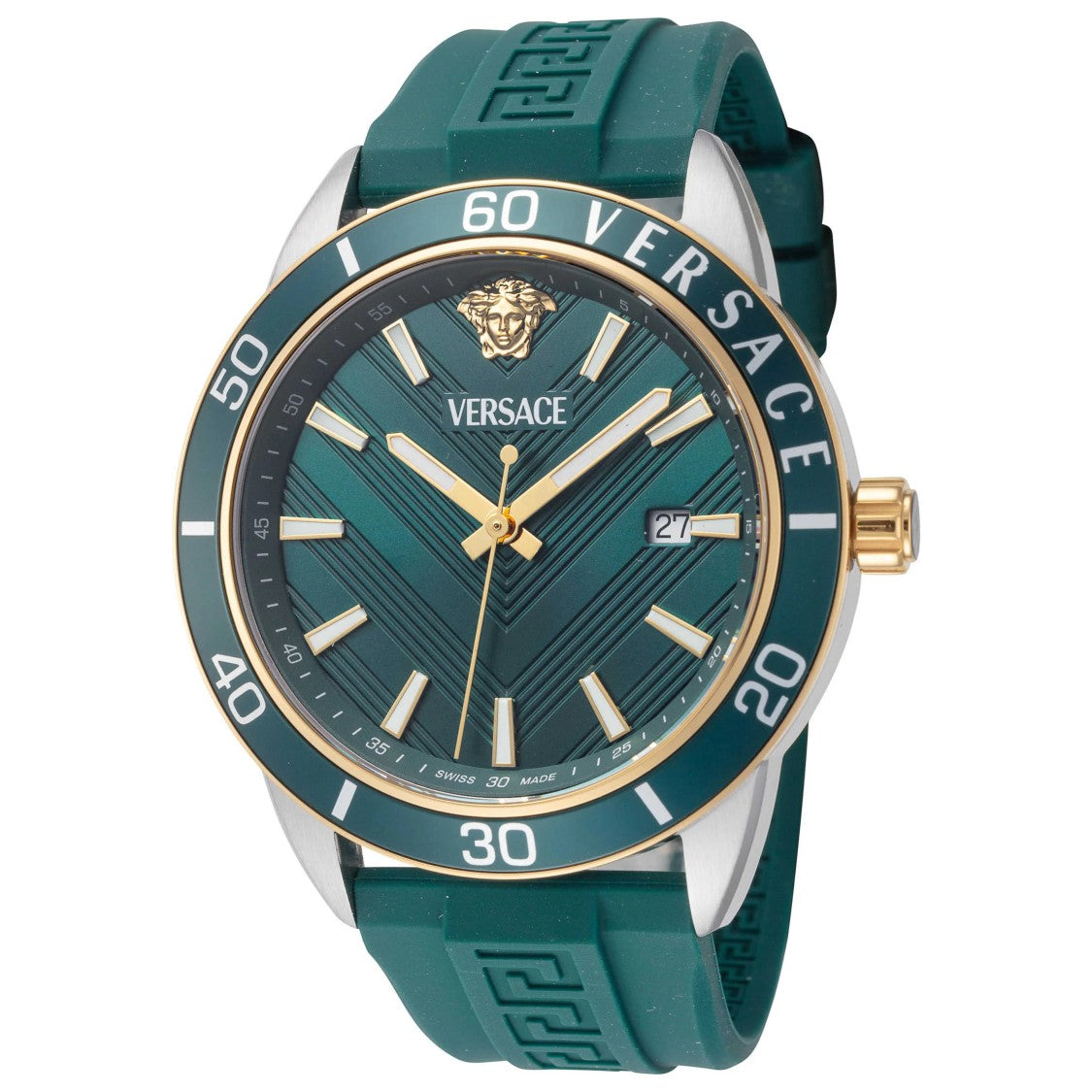 Versace Quartz Men's Watch With Green Dial And Silicone Strap