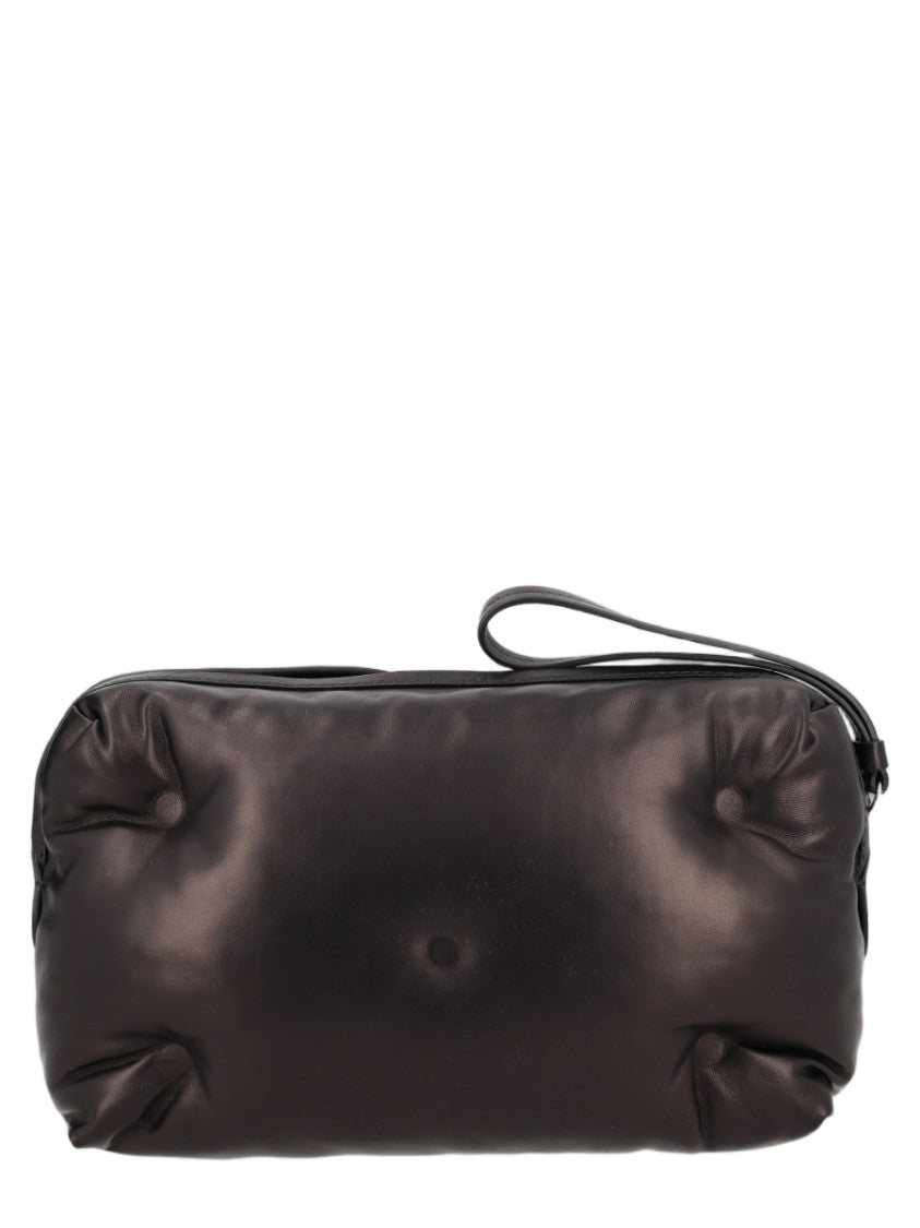 Maison Margiela Rectangular Black Leather Camera Bag With Gathered Texture