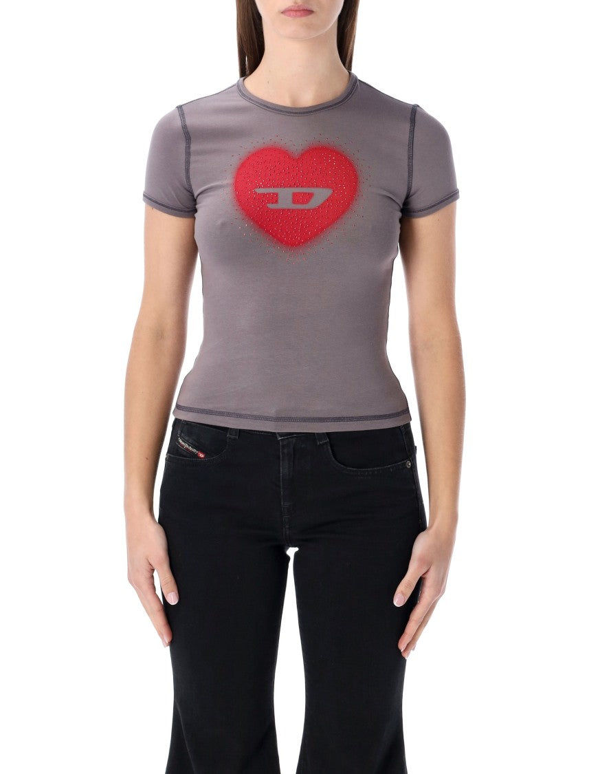 Diesel Fitted Grey T-Shirt With Heart Logo