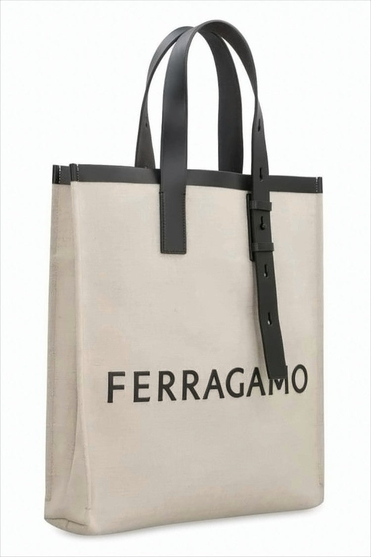 Salvatore Ferragamo Structured Canvas Tote Bag