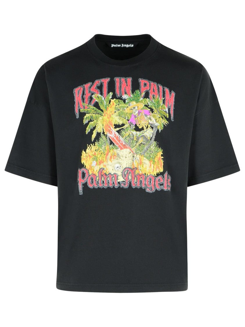 Palm Angels Rest In Palm' Black Cotton T-Shirt