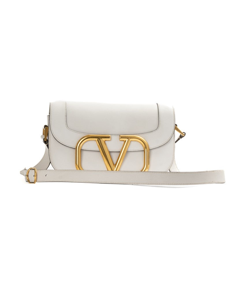 Valentino White Supervee Small Smooth Leather Shoulder Bag