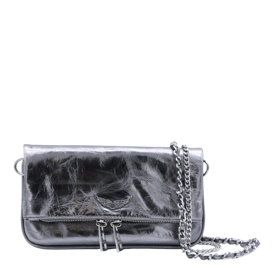 Zadig & Voltaire Crinkled Metallic Grey Flap Bag