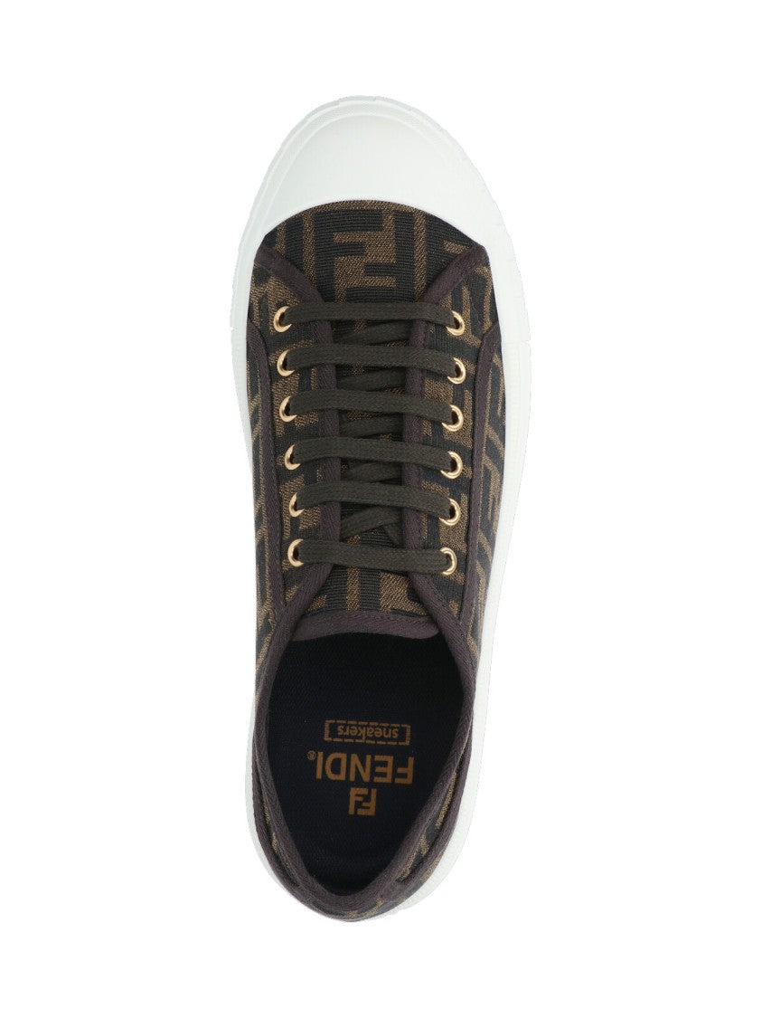 Fendi Brown Ff Jacquard Low-Top Sneakers