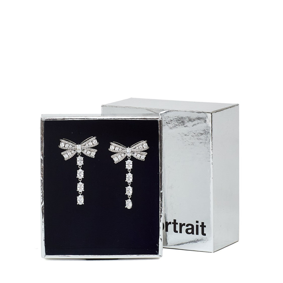 Self-Portrait Silver-Plated Brass Crystal Bow Drop Earrings