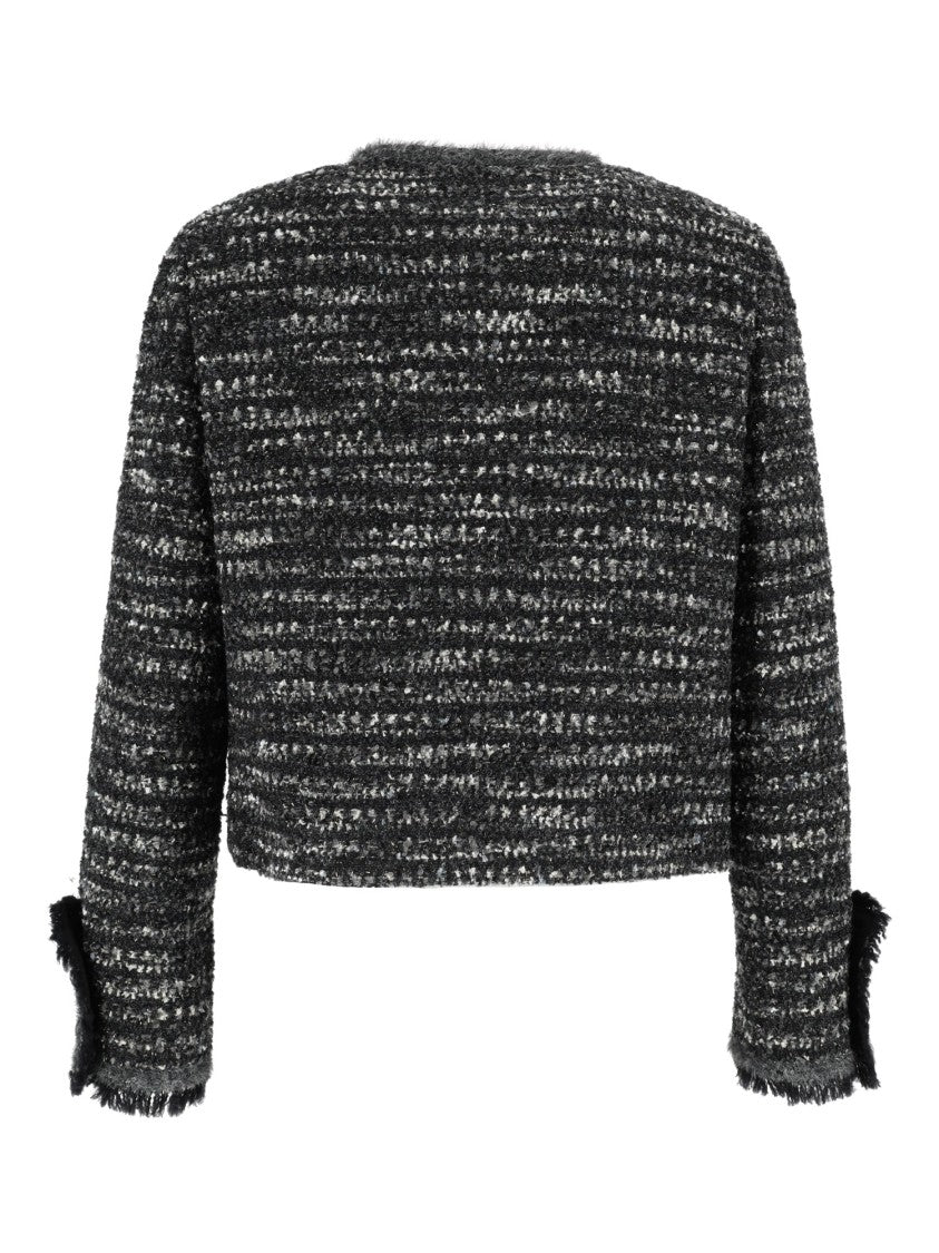 Emporio Armani Cropped Textured Fringed Blazer