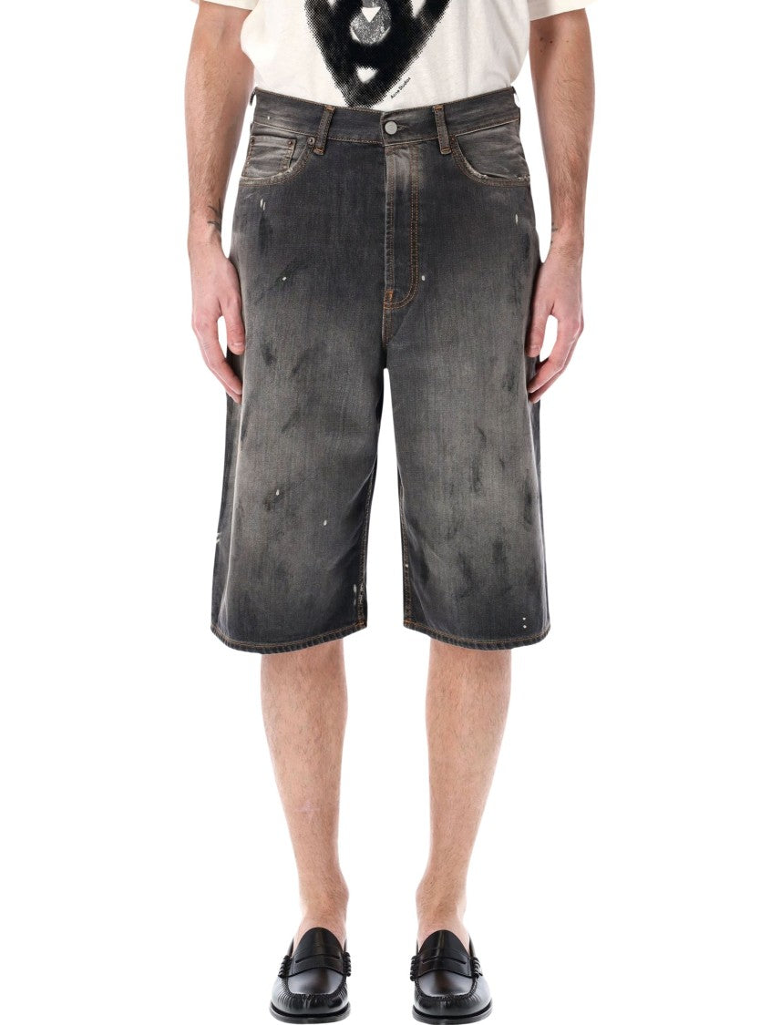 Acne Studios Black Vintage-Effect Denim Shorts