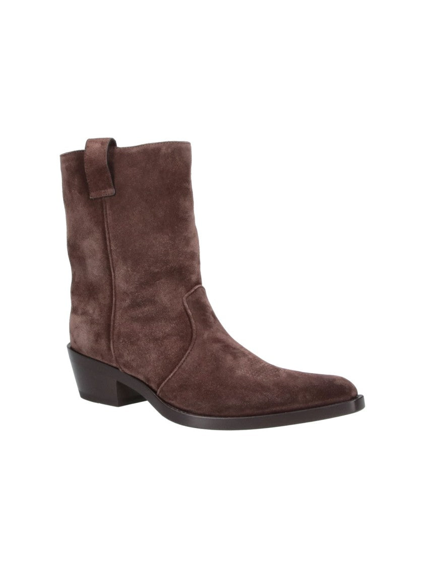 Khaite Brown Klive Pointed-Toe Block-Heel Suede Boots