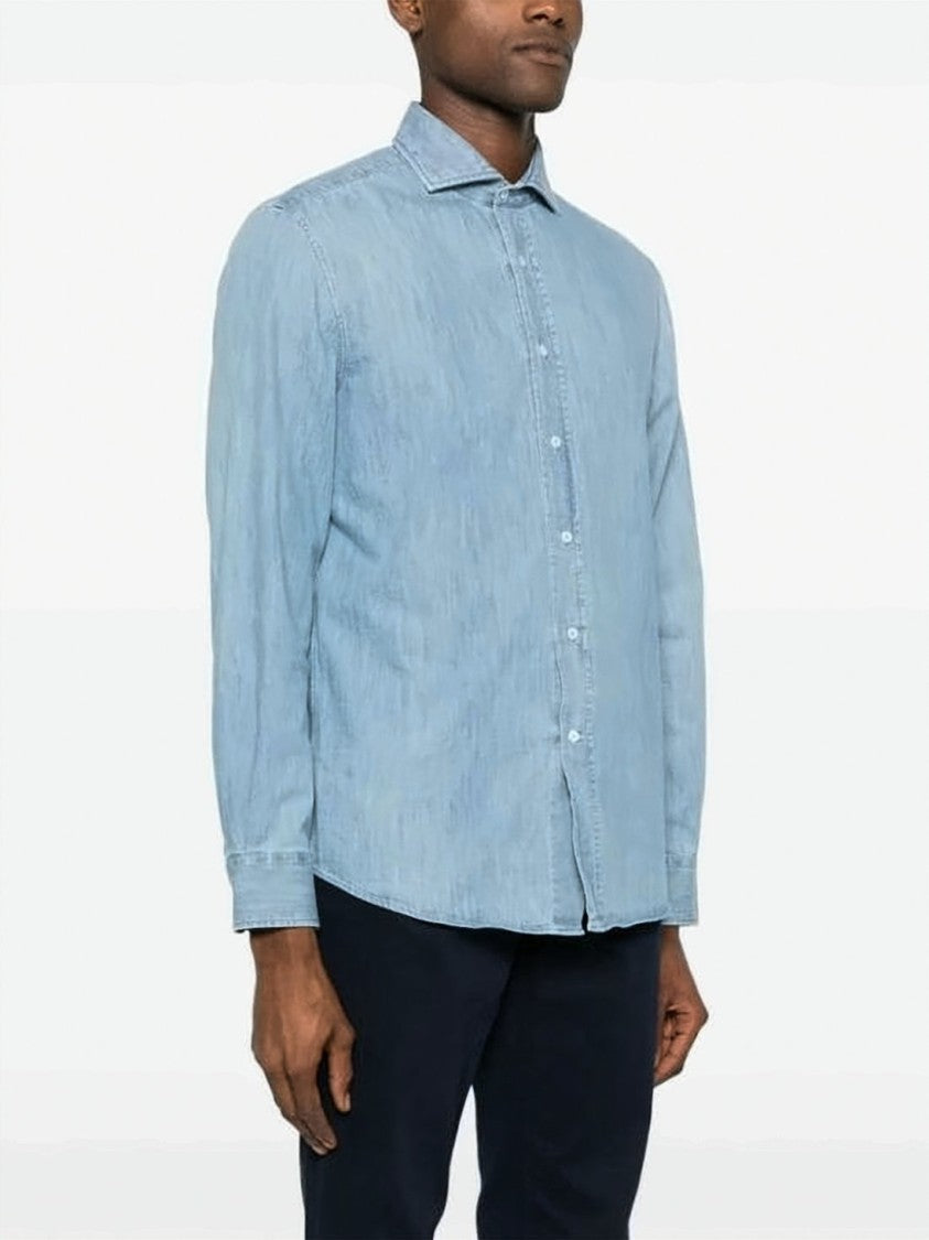 Brunello Cucinelli Lightweight Denim Shirt With French Collar