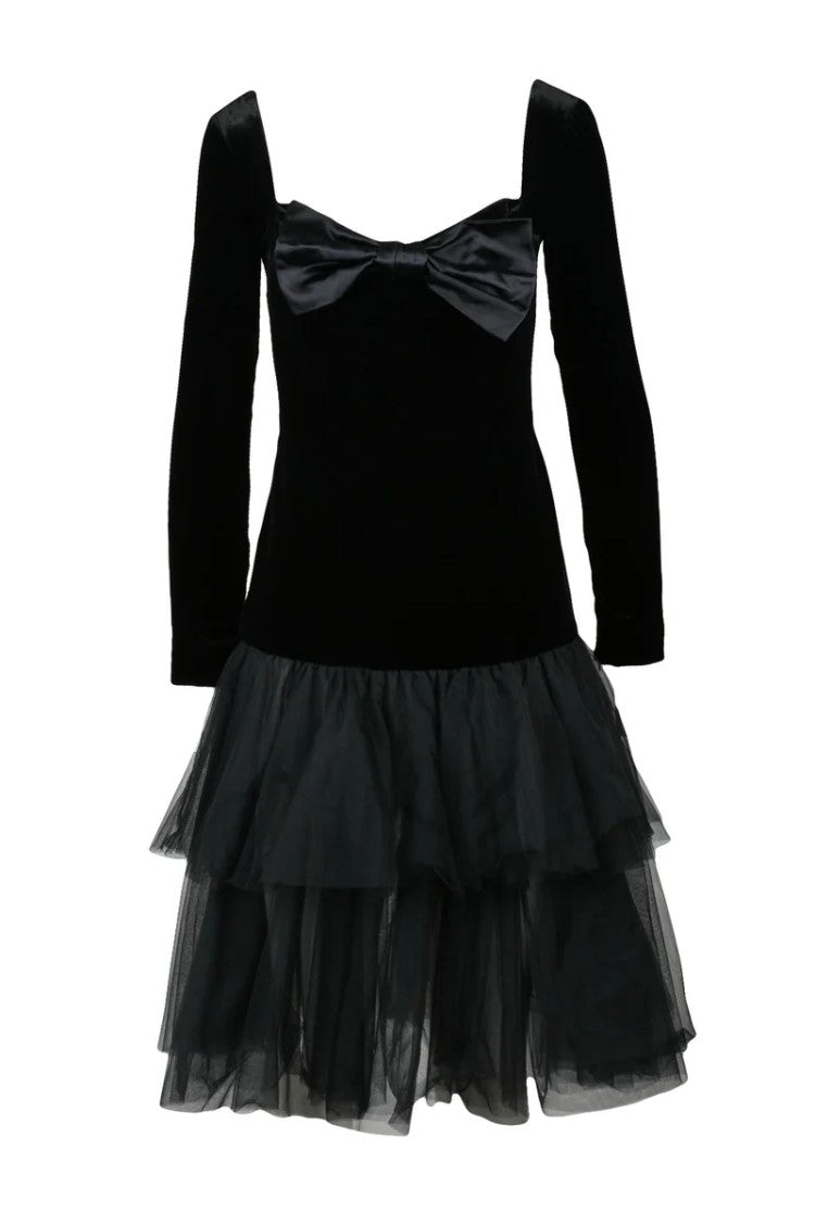 Alessandra Rich Velvet And Tulle Dress - Black