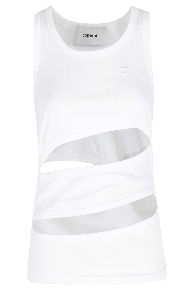 Coperni White Spiral Asymmetrical Cut-Out Cotton Tank Top
