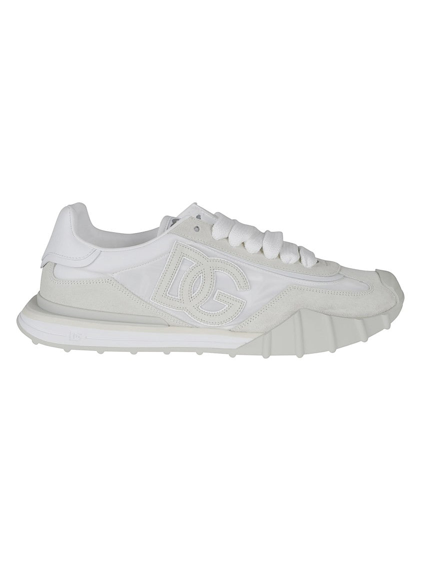 Dolce & Gabbana White Suede Mesh Low-Top Sneakers