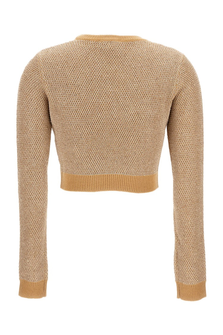 Elisabetta Franchi Cropped Textured Wool Sweater With Gold Button Details