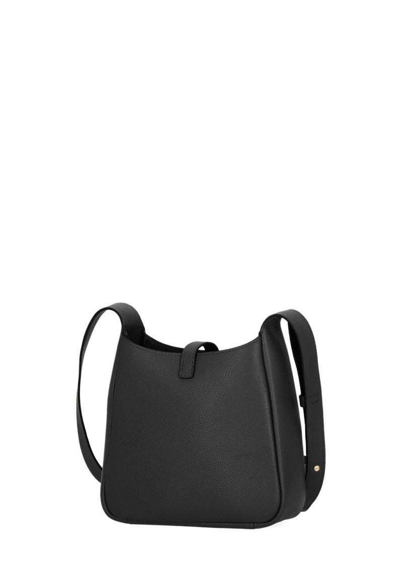 Tory Burch Black Textured Leather Perforated Logo Shoulder Bag
