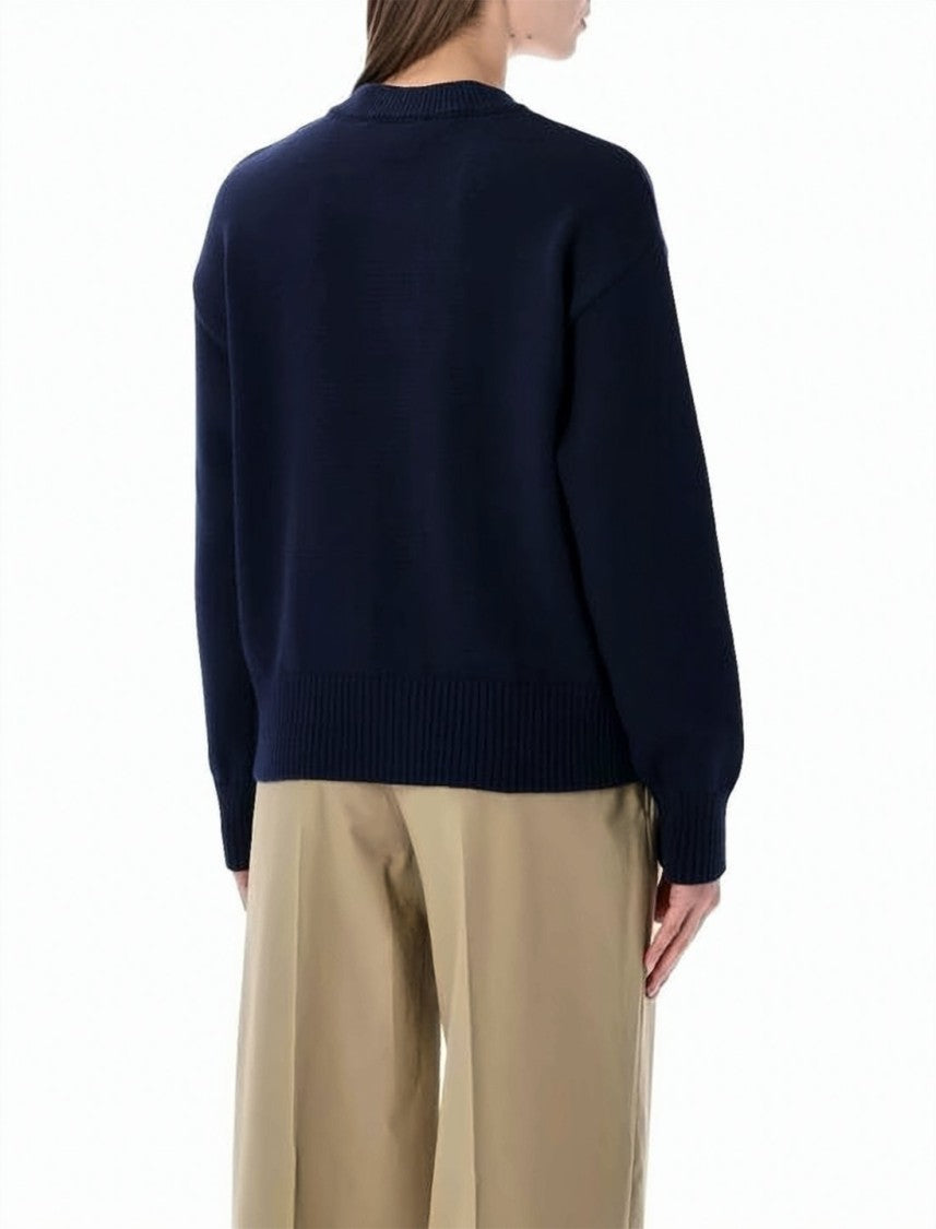 Ami Paris Crew Neck Blue Knit Cardigan