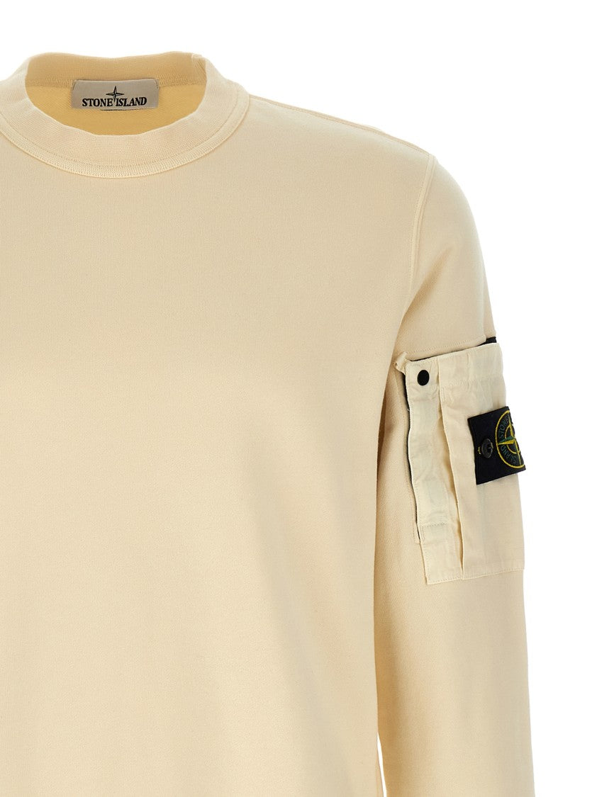 Stone Island Garment Dyed Ripstop Cotton Sweatshirt With Logo Pocket