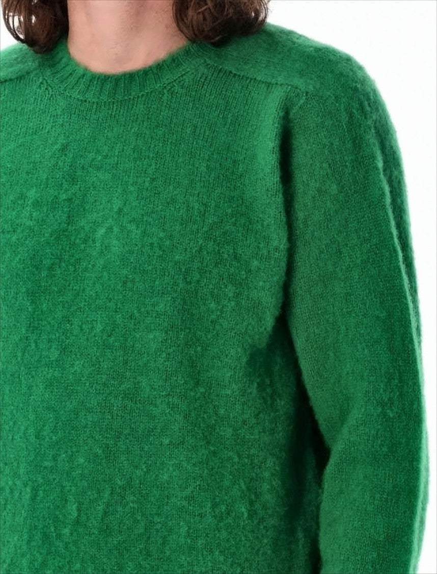 Howlin Solid Green Wool Sweater With Classic Crew Neckline