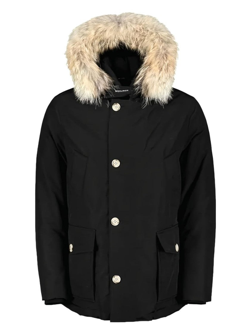 Woolrich Insulated Black Parka With Beige Fur Trim