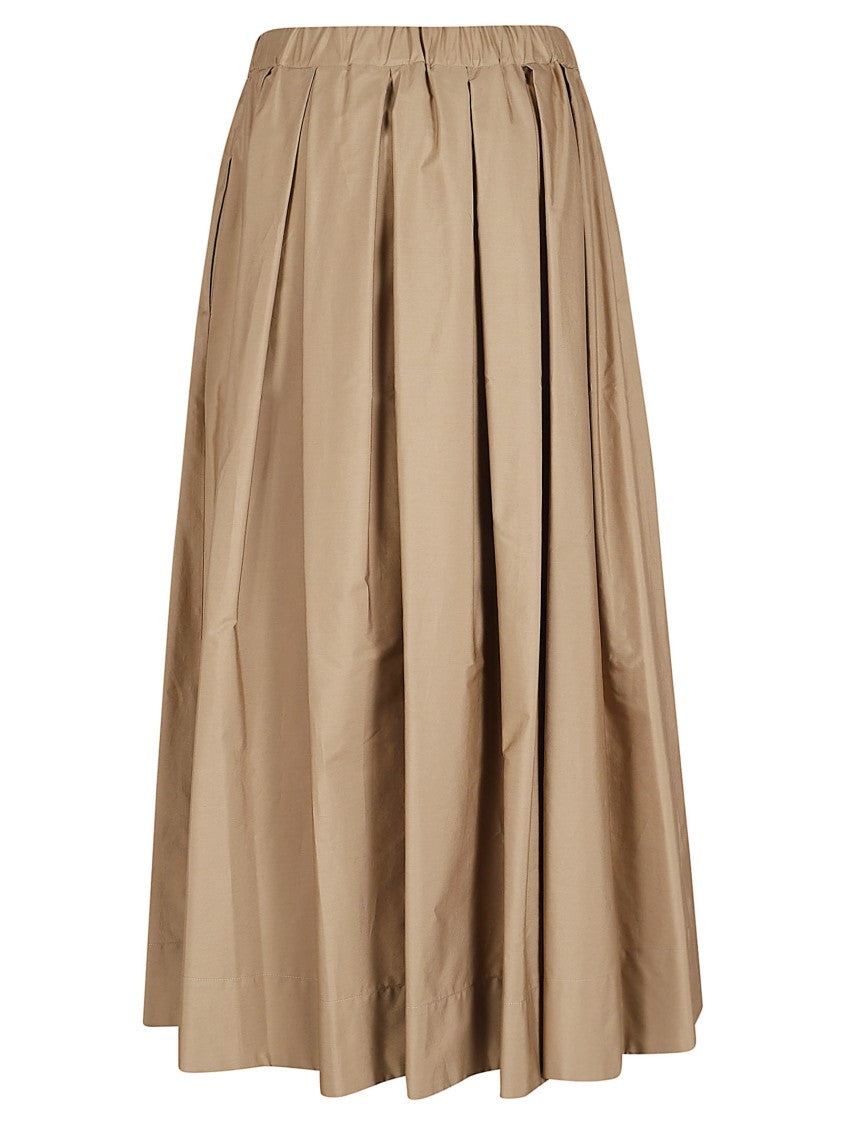 Max Mara Voluminous Brown Cotton Pleated Skirt With Adjustable Waistband