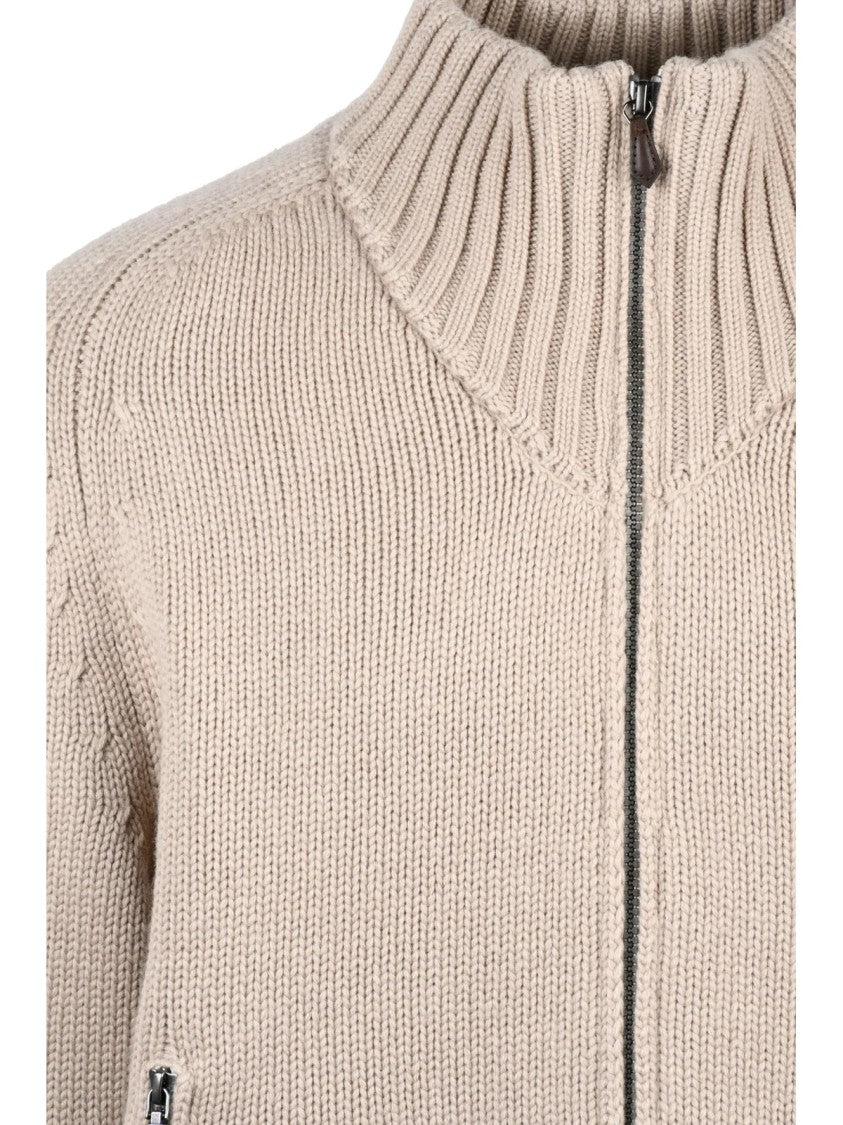 Seventy Beige Ribbed Wool-Blend Zip Knit Jacket