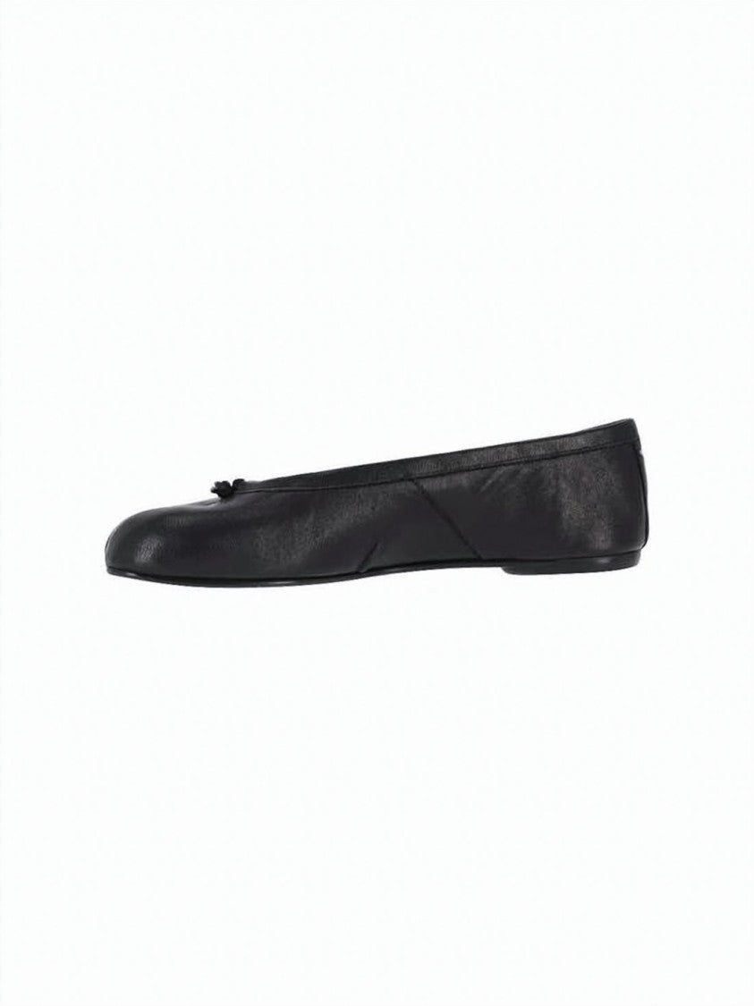 Maison Margiela Split-Toe Black Leather Ballet Flats With Bow Accent