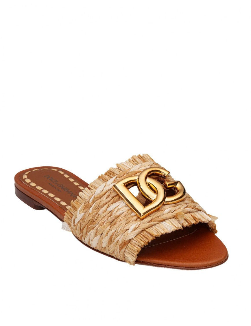 Dolce & Gabbana Raffia Slipper With Fringed Edges