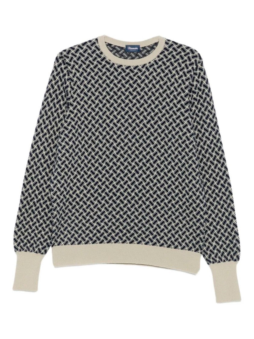 Drumohr Herringbone Pattern Cashmere Crew-Neck Sweater