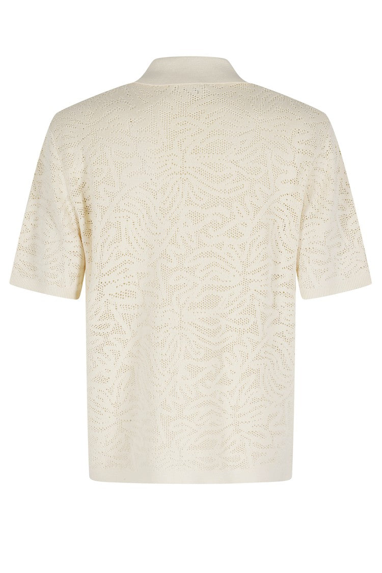 Drôle De Monsieur Cream Lace Ruffled Button-Down Cotton Casual Shirt