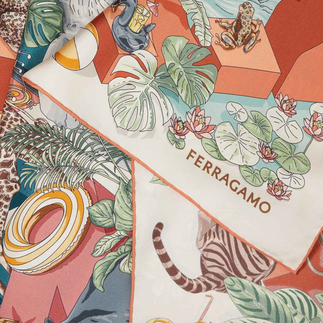 Salvatore Ferragamo Jungle Party Print Silk Scarf