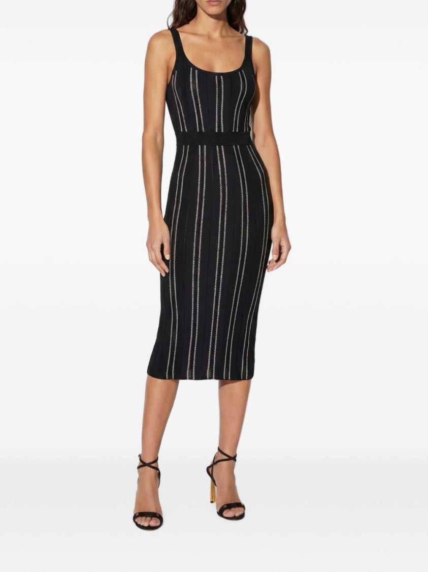 Elisabetta Franchi Contrasting Stripes Sculpted Midi Dress