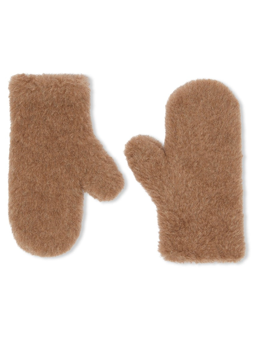 Max Mara Plush Brown Mittens With Leather Strap