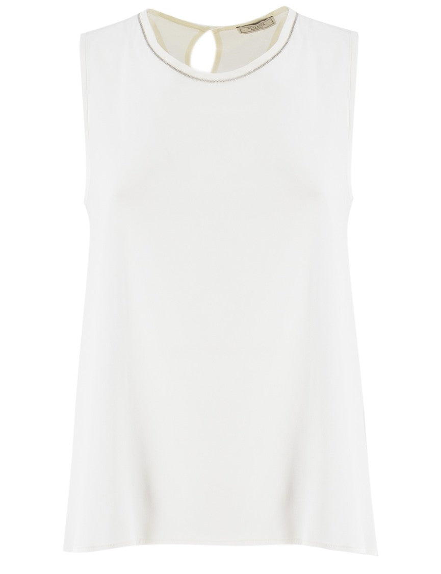 Peserico Natural White Silk Blend Crew-Neck Shirt