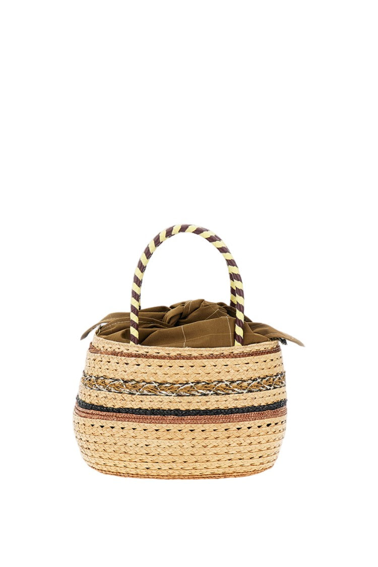Exquisite J Woven Straw Bag With Horizontal Stripes