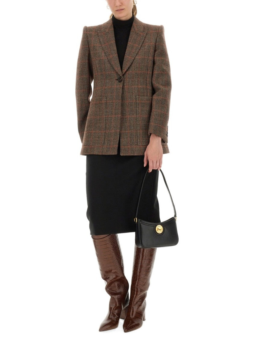 Chloé Plaid Wool Tailored Jacket With Structured Shoulders