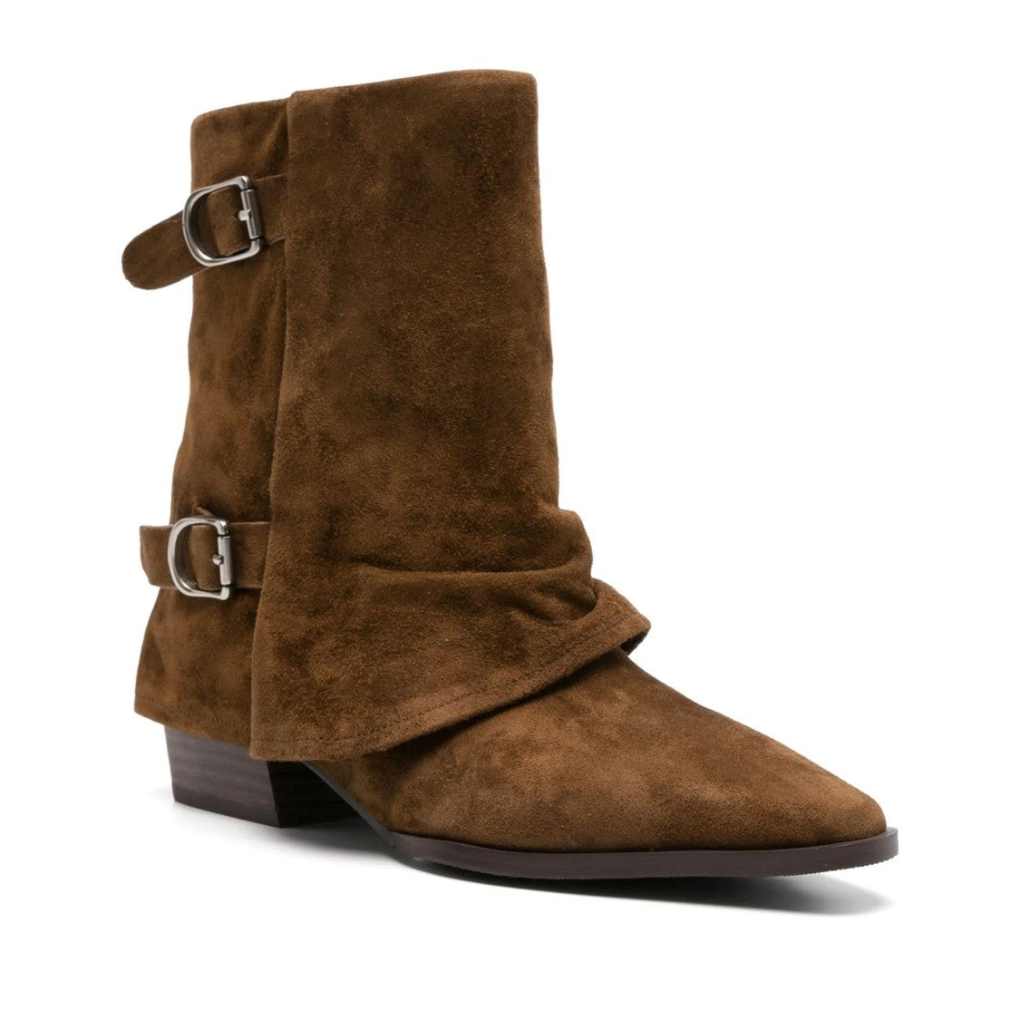 Sergio Moretti Brown Suede Slouchy Buckle Boots