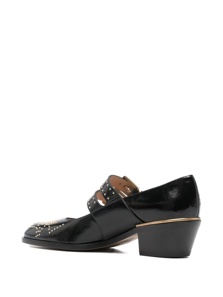 Chloé Glossy Black Lamb Leather Flats