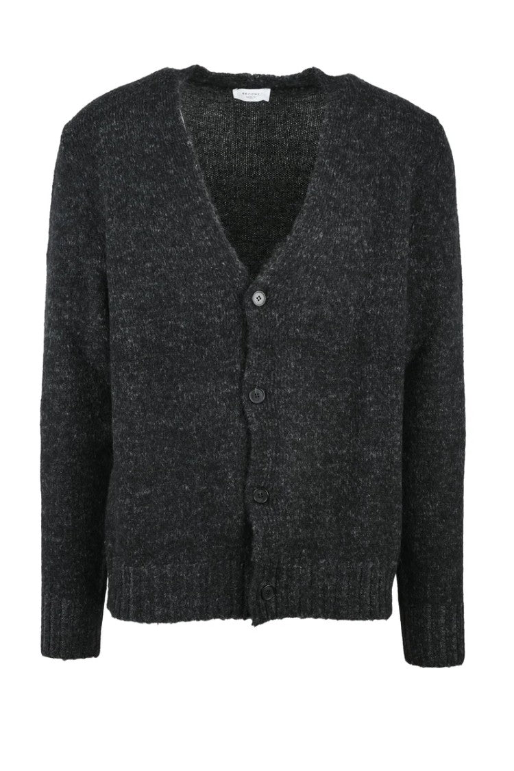 Become Button-Front Cardigan In Dark Textured Knit