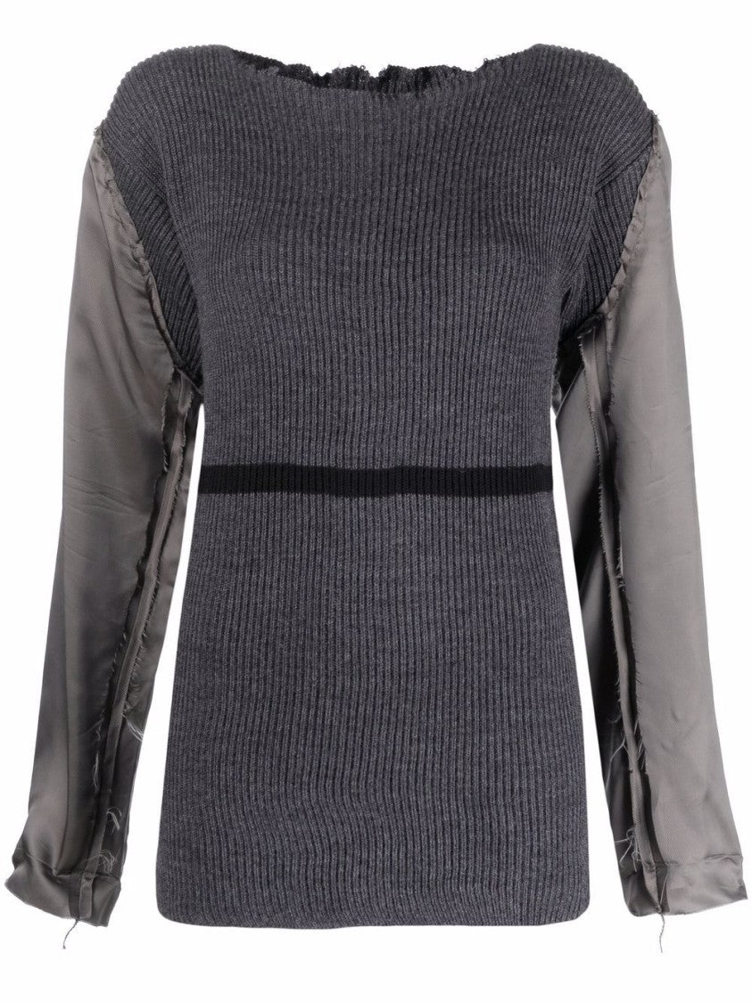 Maison Margiela Ribbed Knit Sweater With Contrasting Textured Sleeves