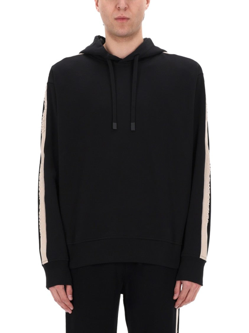 Versace Jeans Couture Black Sleeve Stripes Cotton Hoodie