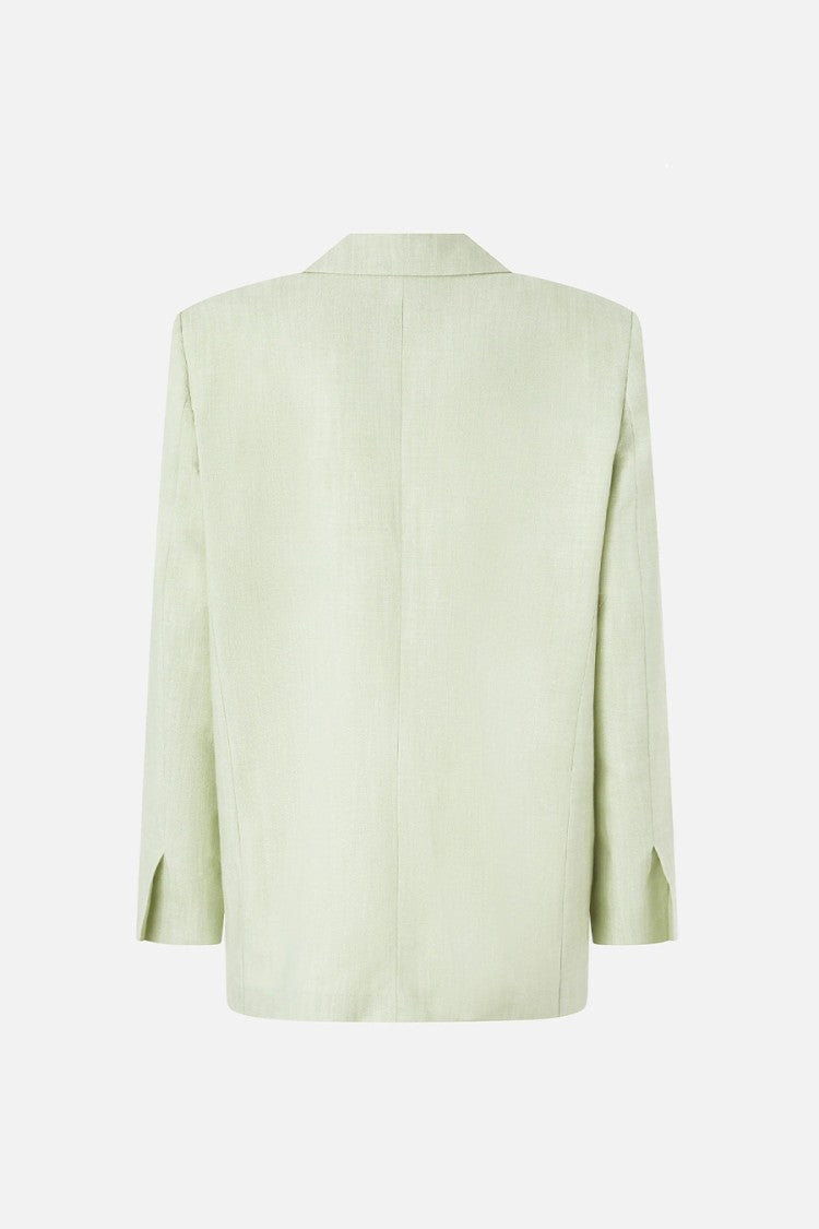 Pinko Green Single-Breasted Notch Lapels Viscose-Blend Blazer