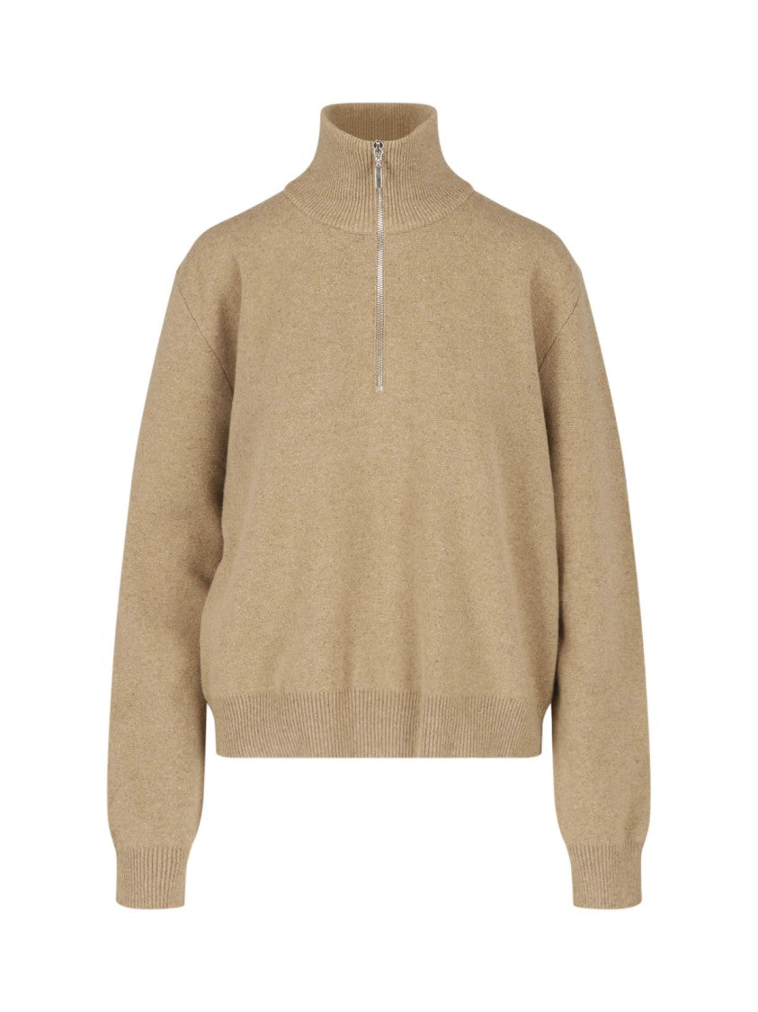 Róhe Beige Half-Zip High Collar Wool Sweater