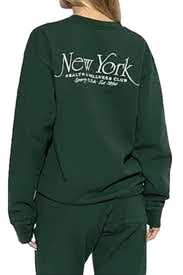 Sporty And Rich Deep Green Long-Sleeve Sweatshirt With Text Embroidery