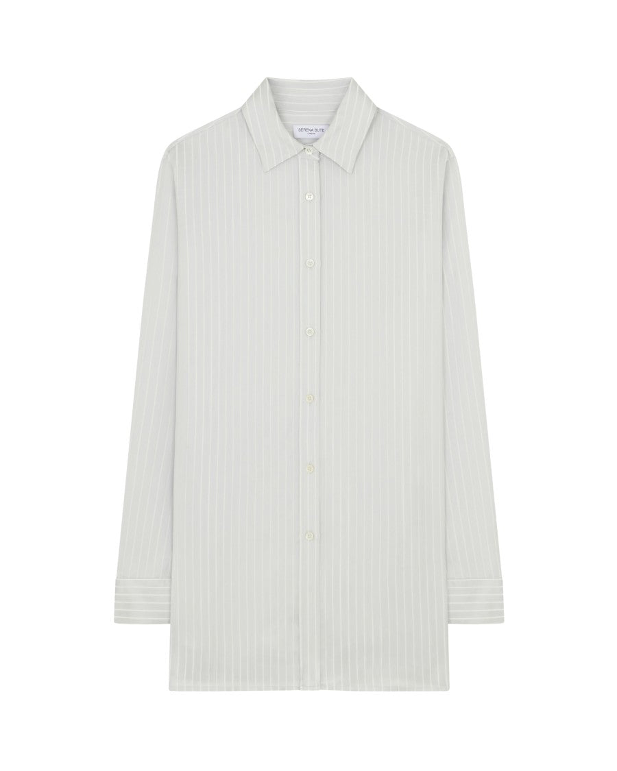 Serena Bute Satin Stripe Open Back Shirt - Silver