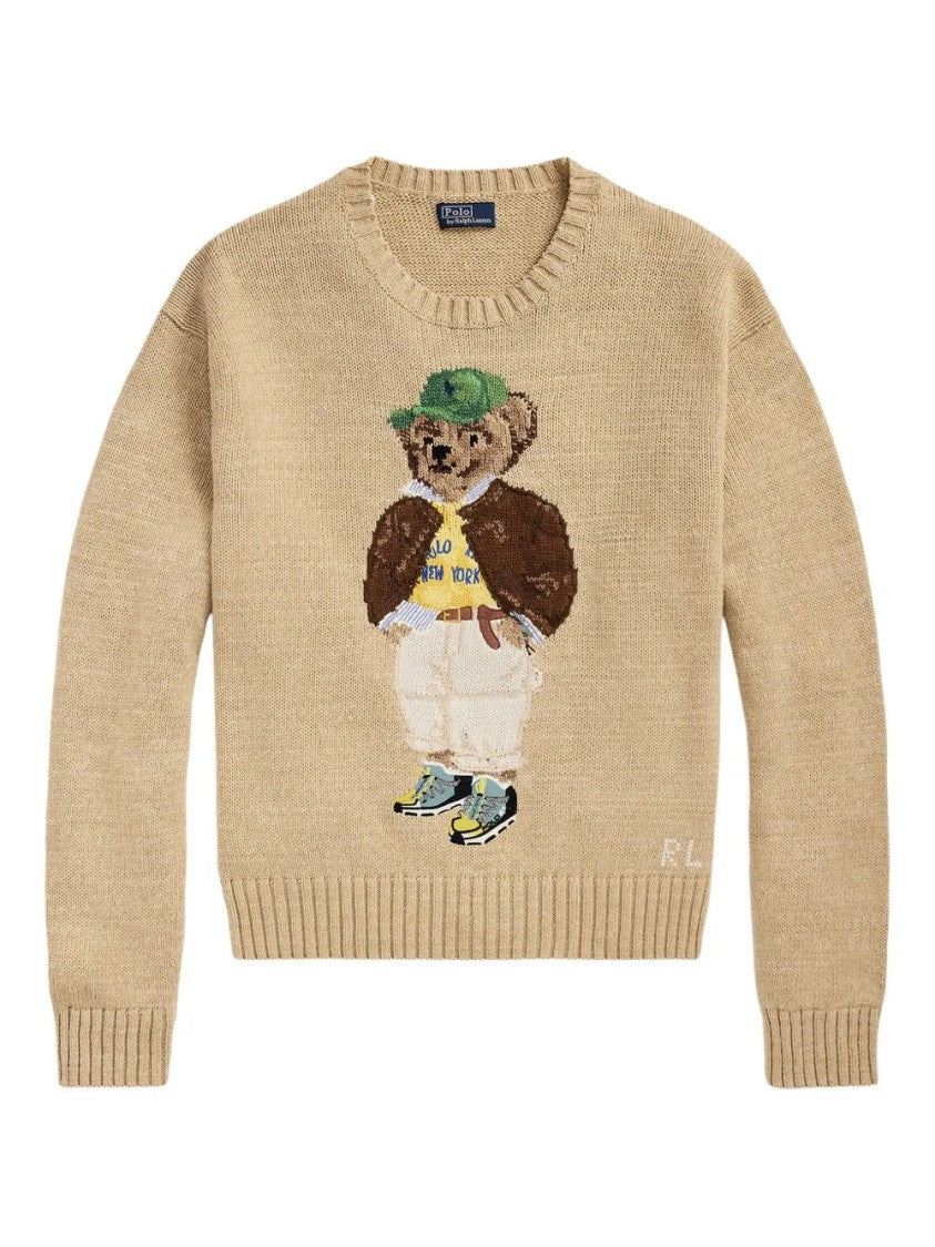 Polo Ralph Lauren Graphic Bear Knitted Pullover Sweater With Ribbed Detailing