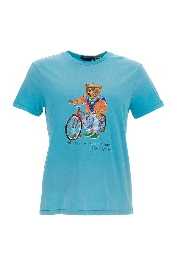 Polo Ralph Lauren Light Blue Printed Cotton T-Shirt