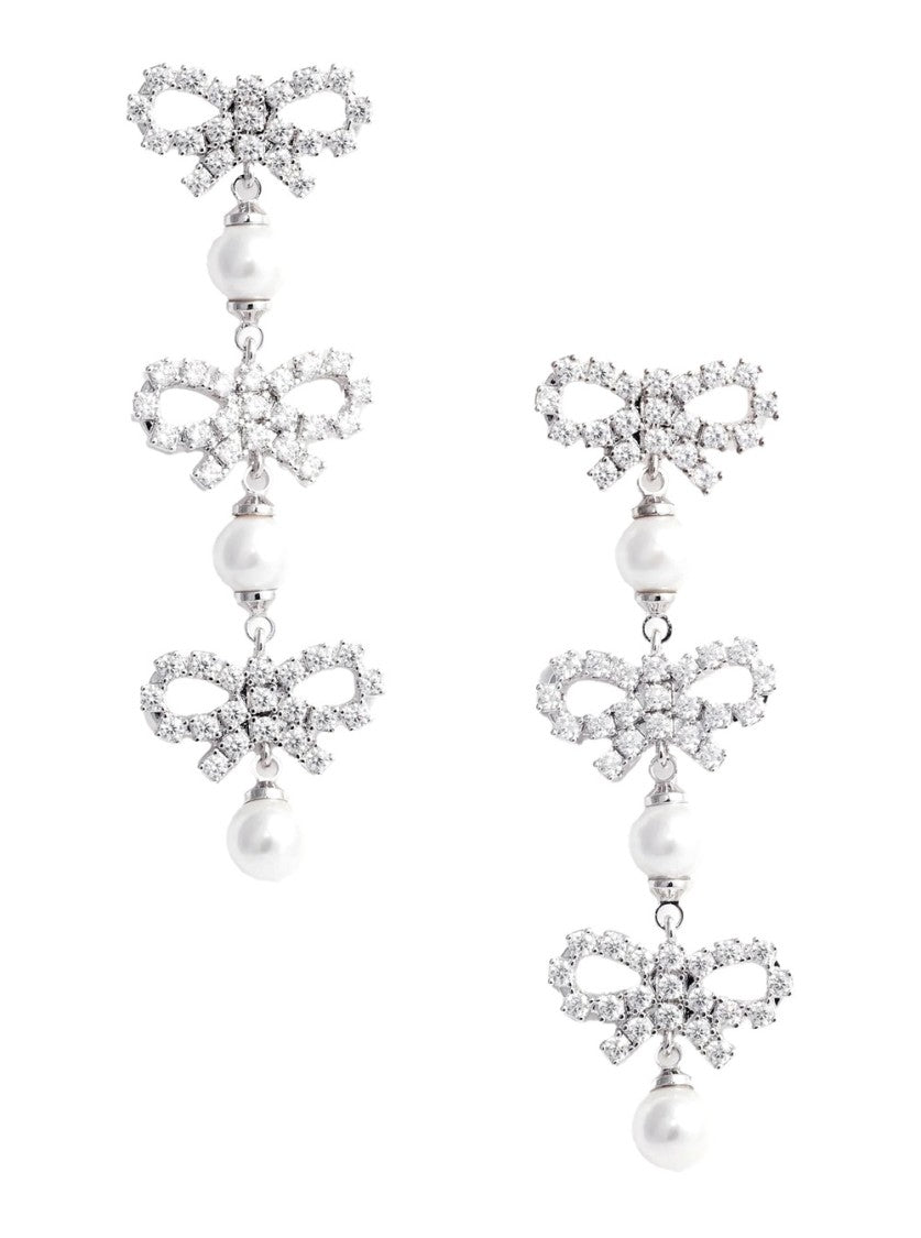 Self-Portrait Micro Bow Pearl Tiered Earrings