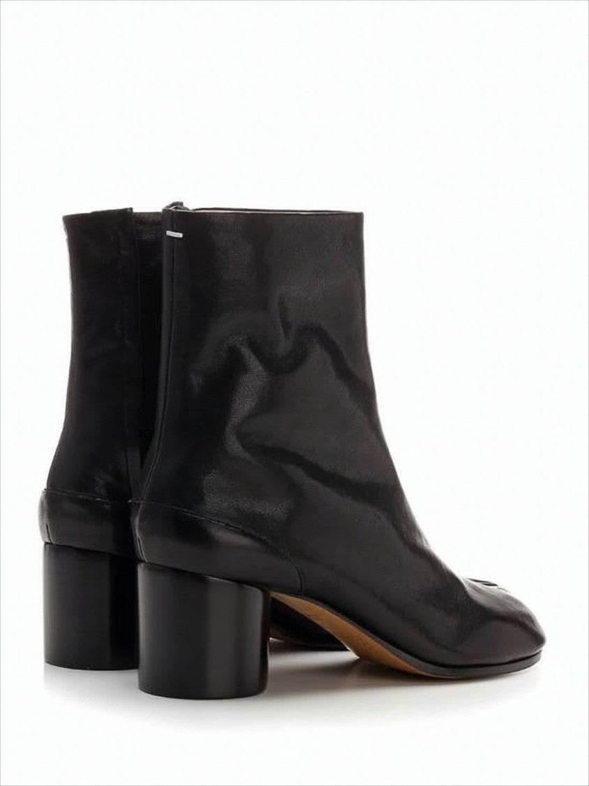 Maison Margiela Split-Toe Black Lambskin Ankle Boots With Block Heel