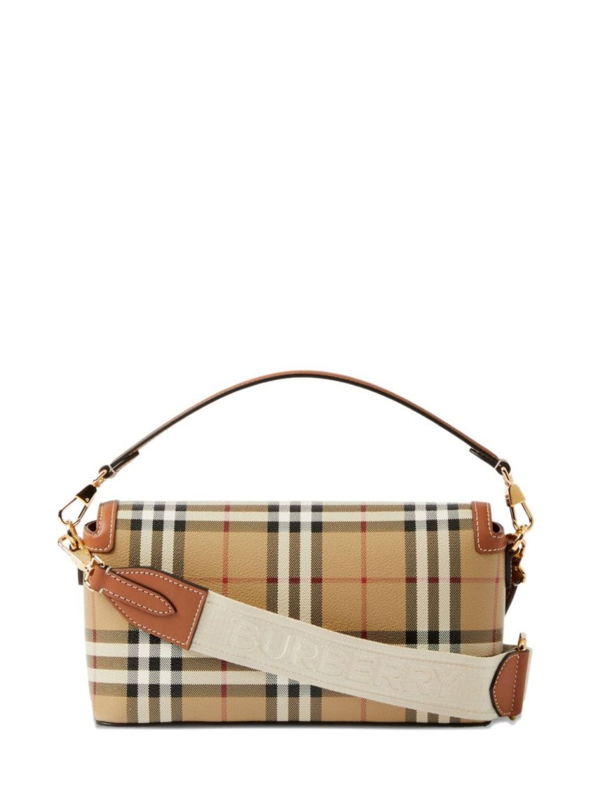 Burberry Beige Check Cotton Button Closure Shoulder Bag
